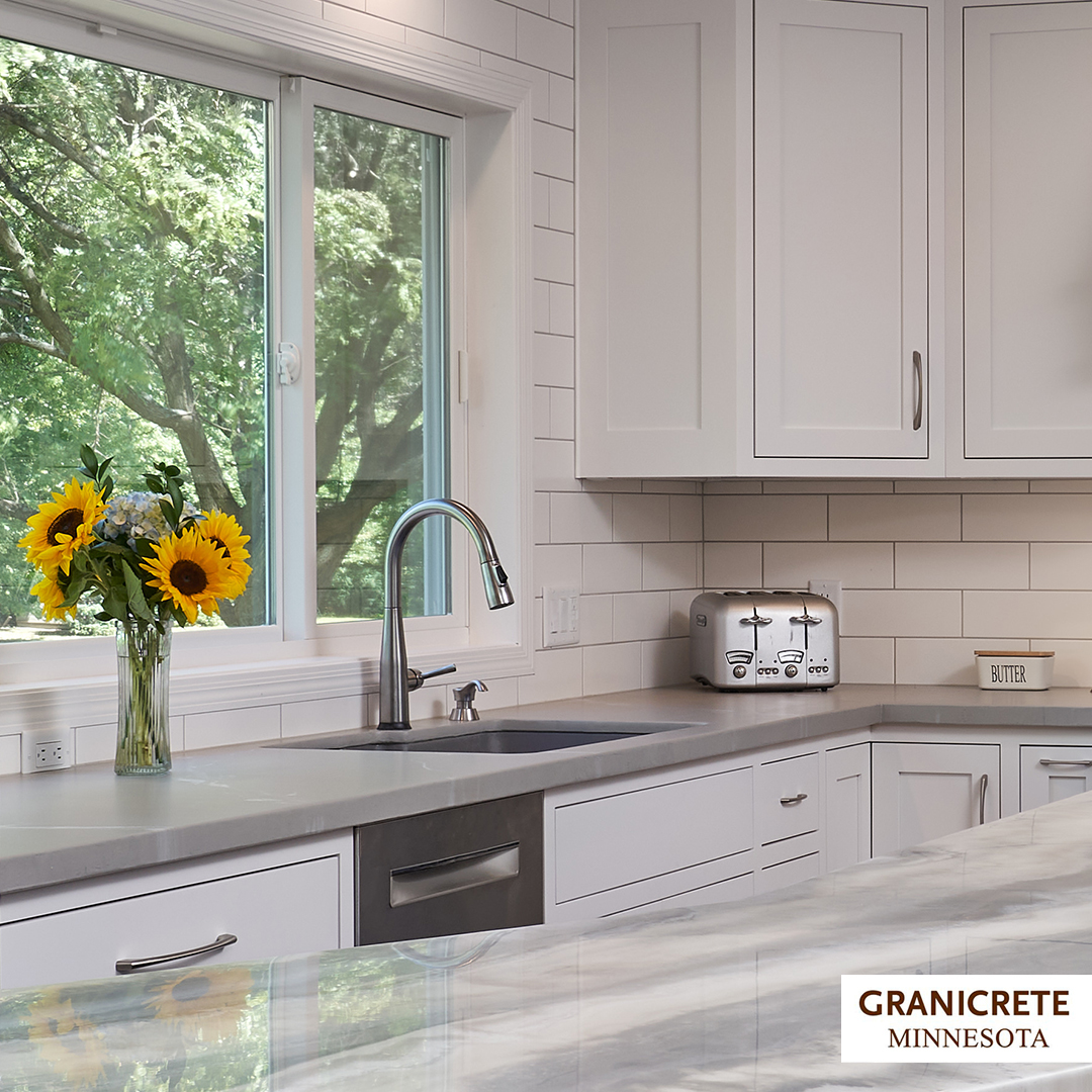 Complementary matte gray surrounding counters